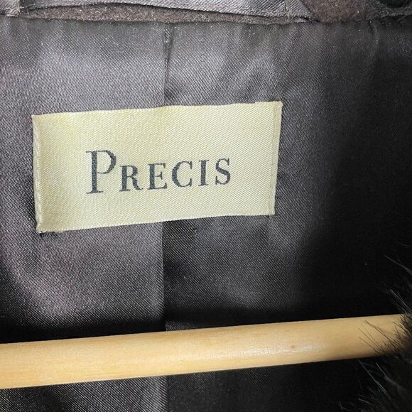 Precis Cashmere Wool Blend Long Pea Coat Jacket Fur Collar (Removable) 14 - Picture 3 of 5